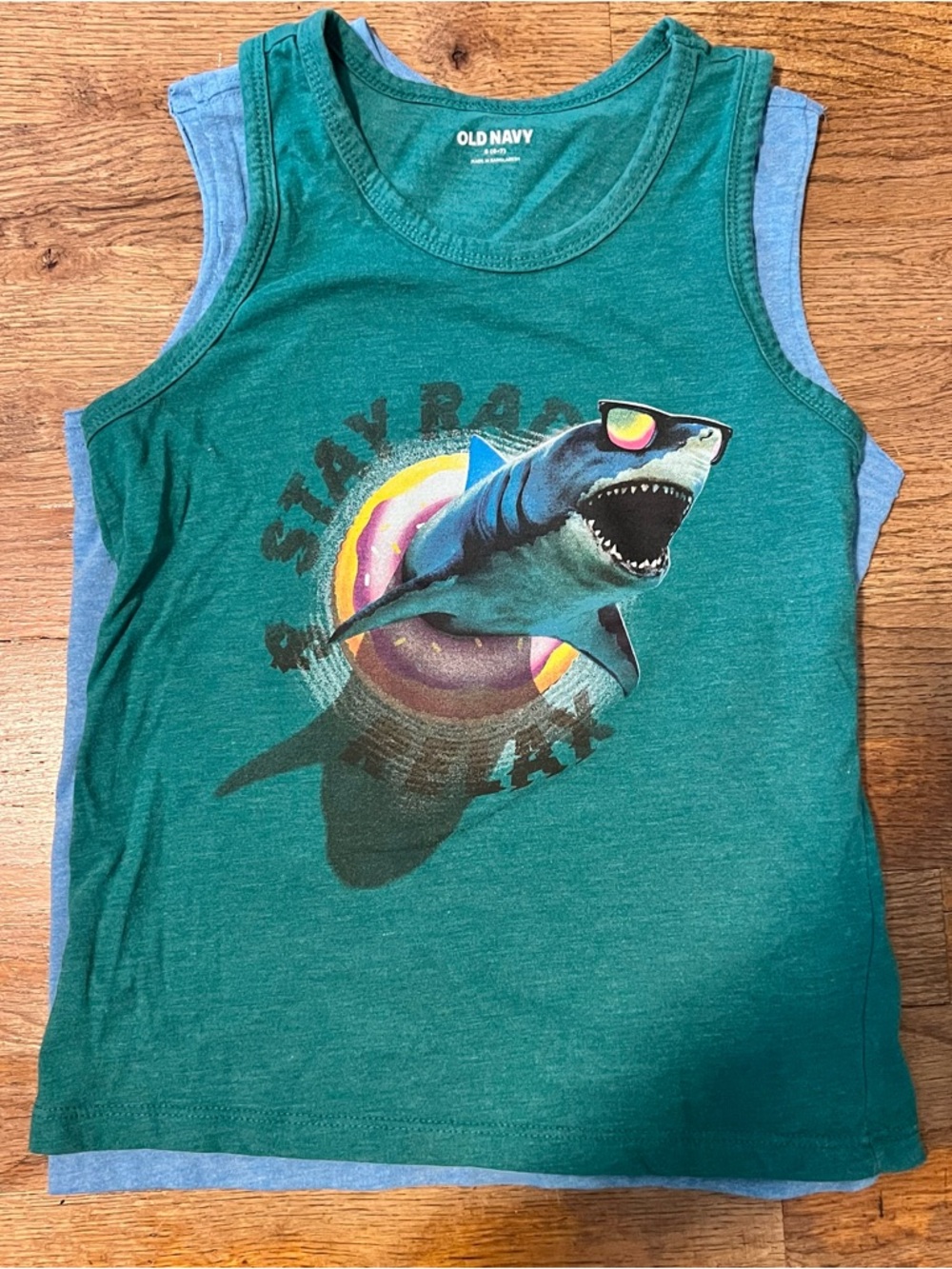 Old Navy Teal Shark Bundle Tank Top with Sunglasses Print  6/7 Boys Summer